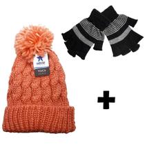 Conjunto De Inverno Trabalho Luva Aberta E Touca De Pompom