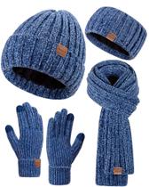 Conjunto de inverno Winuesa, gorro feminino, cachecol, luvas, faixa de cabeça, azul