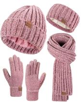 Conjunto de inverno Winuesa, gorro feminino, cachecol, luvas, faixa de cabeça, cinza