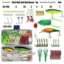 Conjunto De Isca De Pesca Mista 18/21/59/142pcs Kit De Isca Macia VIB Minnow Popper Ganchos