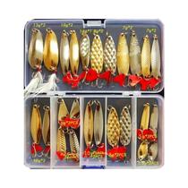 Conjunto De Iscas De Pesca Metal Jig Spoon 10 20 25 35 Peças Kit Wobblers Isca Artificial Para Pike