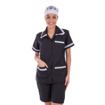 Conjunto de jaleco e bermuda em Tecido Oxford para Copeira, Arrumadeira, Doméstica, Faxineira Uniforme Feminino Elegante Corporativo ou Casa