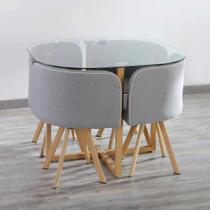 Conjunto De Jantar 5 Pecas Mesa 100x100 Cm 4 Cadeiras Cinza Conjunto De Jantar 5 Pecas Mesa 100x100 Cm 4 Cadeiras Cinza