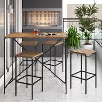 Conjunto de Jantar 5 peças Mesa bancada e 4 Banquetas altas Steel Quadra Artesano