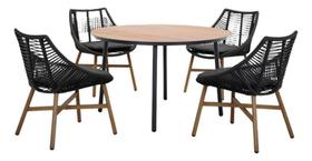 Conjunto De Jantar 5 Pecas Rattan Preto Cadeiras E Mesa