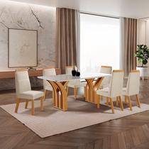 Conjunto de Jantar 6 Cadeiras Mesa Miami Tampo MDF e Vidro Castanho/Off White Yescasa Conjunto de Jantar 6 Cadeiras Mesa Miami Tampo MDF e Vidro Castanho/Off White Yescasa
