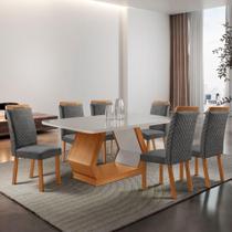 Conjunto de Jantar Alvorada 6 Lugares Tampo em Vidro com Cadeiras Estofadas Grafite 180CM Moderna Conjunto de Jantar Alvorada 6 Lugares Tampo em Vidro com Cadeiras Estofadas Grafite 180CM Moderna