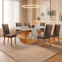Conjunto de Jantar Alvorada Lira 6 Lugares Tampo Mdf com Vidro Veludo Marrom Nat Off 180cm Moderna Conjunto de Jantar Alvorada Lira 6 Lugares Tampo Mdf com Vidro Veludo Marrom Nat Off 180cm Moderna