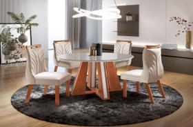 Conjunto de Jantar Aurora Mesa Redonda com Tampo de Vidro e 4 Cadeiras Estofadas - LJ