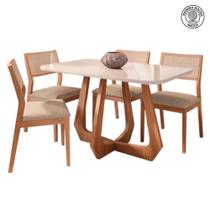 Conjunto de Jantar Bromelia 1,30 4 Cadeiras Oiti, Ideal para Sala Compacta Madeira/Off White/Linho Bege Conjunto de Jantar Bromelia 1,30 4 Cadeiras Oiti, Ideal para Sala Compacta Madeira/Off White/Linho Bege