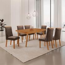 Conjunto de Jantar Copper 6 Lugares Tampo MDF com Cadeiras em Veludo Marrom 180CM Moderna Conjunto de Jantar Copper 6 Lugares Tampo MDF com Cadeiras em Veludo Marrom 180CM Moderna
