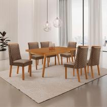 Conjunto de Jantar Copper 6 Lugares Tampo MDF com Cadeiras Estofadas Creme 180CM Moderna