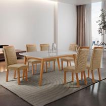 Conjunto de Jantar Copper 6 Lugares Tampo MDF com Vidro Serigrafado Amadeirado 180CM Moderna Conjunto de Jantar Copper 6 Lugares Tampo MDF com Vidro Serigrafado Amadeirado 180CM Moderna