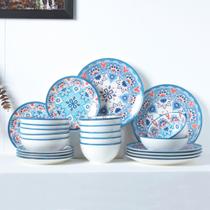 Conjunto de jantar de cerâmica com em azul turquesa 24 peças