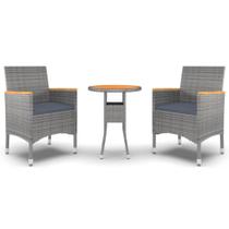 Conjunto de jantar de pátio vidaXL de 3 peças em rattan/aço/cinza acácia