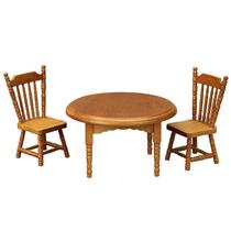 Conjunto de jantar Dollhouse, mesa de madeira em escala 1:12 com 2 cadeiras Conjunto de jantar Dollhouse, mesa de madeira em escala 1:12 com 2 cadeiras