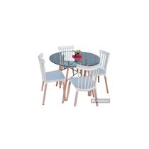 Conjunto de jantar Eames Glass Table 100cm + 4 White Windsor Chair