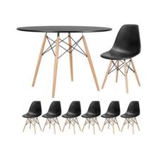 Conjunto de Jantar Eames: Mesa Redonda 100cm Preta + 6 Cadeiras Eiffel DSW Pretas