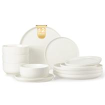Conjunto de jantar EWFEN de 12 peças em cerâmica branca tipo stoneware