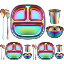 Conjunto de Jantar Infantil Tioncy em Aço Inoxidável - 15 Peças, Cores Arco-Íris