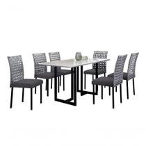 Conjunto De Jantar Lisboa Com 6 Cadeiras Base Goiás Bm Tubulares Off White-ratan Preto-linho 308