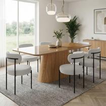 Conjunto de Jantar Melina 6 Lugares Vidro Cadeiras Bouclê Nature e Cinza 160CM D'Rossi Conjunto de Jantar Melina 6 Lugares Vidro Cadeiras Bouclê Nature e Cinza 160CM D'Rossi