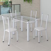 Conjunto de Jantar Mesa 100x60cm Tampo de Vidro Incolor com 4 Cadeiras Sara Yescasa Branco/Liso Conjunto de Jantar Mesa 100x60cm Tampo de Vidro Incolor com 4 Cadeiras Sara Yescasa Branco/Liso