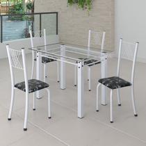 Conjunto de Jantar Mesa 100x60cm Tampo de Vidro Incolor com 4 Cadeiras Sara Yescasa Conjunto de Jantar Mesa 100x60cm Tampo de Vidro Incolor com 4 Cadeiras Sara Yescasa