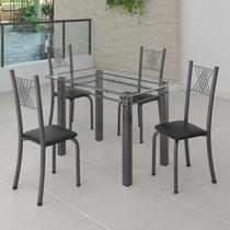 Conjunto de Jantar Mesa 100x60cm Tampo de Vidro Incolor com 4 Cadeiras Sara Yescasa Conjunto de Jantar Mesa 100x60cm Tampo de Vidro Incolor com 4 Cadeiras Sara Yescasa