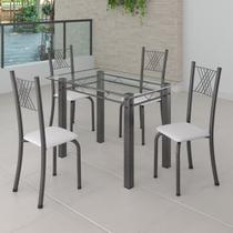 Conjunto de Jantar Mesa 100x60cm Tampo de Vidro Incolor com 4 Cadeiras Sara Yescasa