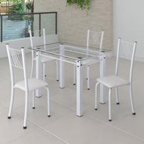 Conjunto de Jantar Mesa 100x60cm Tampo de Vidro Incolor com 4 Cadeiras Sara Yescasa Conjunto de Jantar Mesa 100x60cm Tampo de Vidro Incolor com 4 Cadeiras Sara Yescasa