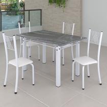 Conjunto de Jantar Mesa 120x75cm Tampo de Granito Topázio com 4 Cadeiras Sara Yescasa Branco/Liso Conjunto de Jantar Mesa 120x75cm Tampo de Granito Topázio com 4 Cadeiras Sara Yescasa Branco/Liso