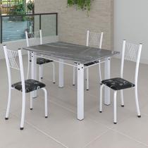 Conjunto de Jantar Mesa 120x75cm Tampo de Granito Topázio com 4 Cadeiras Sara Yescasa Branco/Preto Floral