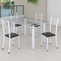 Conjunto de Jantar Mesa 120x75cm Tampo de Vidro Incolor com 4 Cadeiras Sara Yescasa Branco/Preto Liso Conjunto de Jantar Mesa 120x75cm Tampo de Vidro Incolor com 4 Cadeiras Sara Yescasa Branco/Preto Liso
