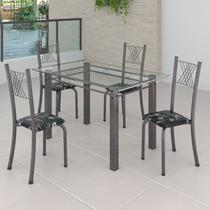 Conjunto de Jantar Mesa 120x75cm Tampo de Vidro Incolor com 4 Cadeiras Sara Yescasa