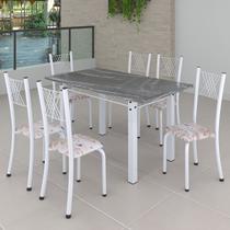 Conjunto de Jantar Mesa 140x75cm Tampo de Granito Topázio com 6 Cadeiras Sara Yescasa Branco/Botanic Bege Conjunto de Jantar Mesa 140x75cm Tampo de Granito Topázio com 6 Cadeiras Sara Yescasa Branco/Botanic Bege