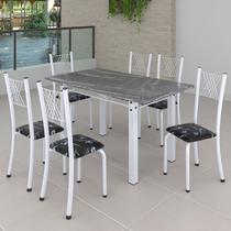 Conjunto de Jantar Mesa 140x75cm Tampo de Granito Topázio com 6 Cadeiras Sara Yescasa