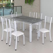Conjunto de Jantar Mesa 140x75cm Tampo de Granito Topázio com 6 Cadeiras Sara Yescasa