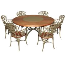 Conjunto de Jantar Mesa 1,60m Madeira Giratória 6 Cadeiras Aluminio Fundido