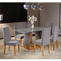 Conjunto de Jantar Mesa 160x80cm Tampo Vidro/mdf Livia com 6 Cadeiras Venus