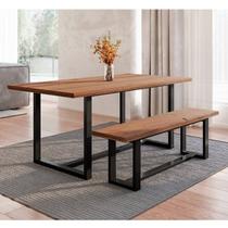 Conjunto de Jantar Mesa 183cm com Banco Rústico Industrial Lumber CabeCasa MadeiraOriginals Marrom/P