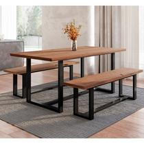 Conjunto de Jantar Mesa 210cm com 2 Bancos Rústico Industrial Lumber CabeCasa MadeiraOriginals