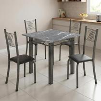 Conjunto De Jantar Mesa 70x70cm 4 Cadeiras Tampo Granito Sara Preto Liso/Mart Prata Yescasa Conjunto De Jantar Mesa 70x70cm 4 Cadeiras Tampo Granito Sara Preto Liso/Mart Prata Yescasa