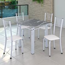 Conjunto de Jantar Mesa 70x70cm Tampo de Granito Topázio com 4 Cadeiras Sara Yescasa Branco/Liso Conjunto de Jantar Mesa 70x70cm Tampo de Granito Topázio com 4 Cadeiras Sara Yescasa Branco/Liso