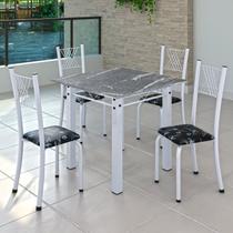 Conjunto de Jantar Mesa 70x70cm Tampo de Granito Topázio com 4 Cadeiras Sara Yescasa Branco/Preto Floral