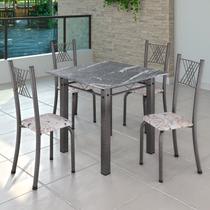 Conjunto de Jantar Mesa 70x70cm Tampo de Granito Topázio com 4 Cadeiras Sara Yescasa