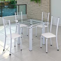 Conjunto de Jantar Mesa 75x75cm Tampo de Vidro Incolor com 4 Cadeiras Sara Yescasa Branco/Liso