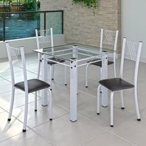 Conjunto de Jantar Mesa 75x75cm Tampo de Vidro Incolor com 4 Cadeiras Sara Yescasa Branco/Preto Liso Conjunto de Jantar Mesa 75x75cm Tampo de Vidro Incolor com 4 Cadeiras Sara Yescasa Branco/Preto Liso