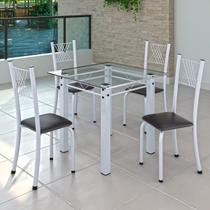 Conjunto de Jantar Mesa 75x75cm Tampo de Vidro Incolor com 4 Cadeiras Sara Yescasa
