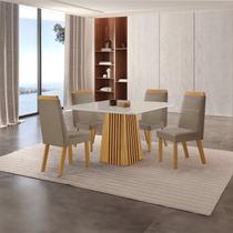 Conjunto de Jantar Mesa Áustria 0,90x0,90 Tampo Mdf/vidro com 4 Cadeiras Catar Yescasa Castanho Cinamomo/ Capuccino/Off White